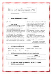 English Worksheet: End of term test n 3 ( 9th form)