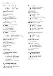 English Worksheet: Lesson plan for summer camp program