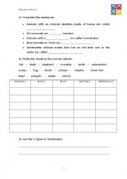 English Worksheet: Vertebrate test