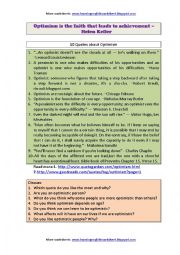 English Worksheet: LET`S TALK - Optimism