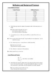 English Worksheet: Reflexive and Reciprocal Pronoun Explanation and exercises (with Keys)