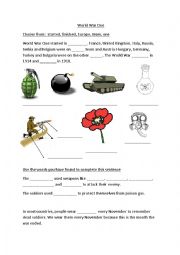 World War One Cloze activity