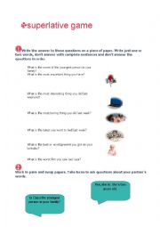 English Worksheet: Superlatives- speaking game