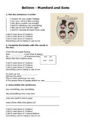 English Worksheet: Mumford and Sons - Believe