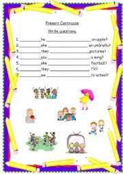 English Worksheet: Present continuous interrogative/ questions