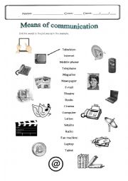 English Worksheet: Means of communication