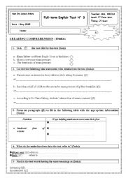 English Worksheet: Exam 3rd Form Arts