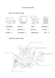 English Worksheet: IN THE SITTING ROOM