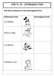 English Worksheet: Verb to be - INTERROGATIVE FORM