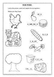 English Worksheet: Our food