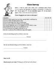 English Worksheet: Class Survey