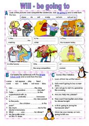 English Worksheet: Will - Be going to  REVIEW