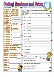 English Worksheet: Ordinal Numbers and Dates