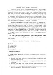 English Worksheet: Reading Comprehension SELFIES (PAU model in Murcia)