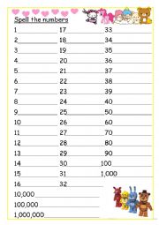 English Worksheet: Spelling Number