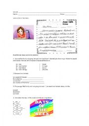 English Worksheet: Janes Diary