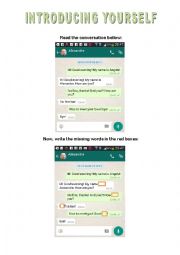English Worksheet: INTRODUCING YOURSELF IN WHATSAPP