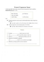 English Worksheet: Present Progressive Tense Practice Worksheet