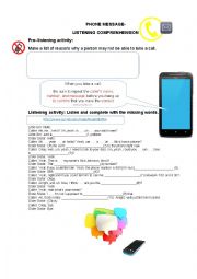 English Worksheet: Phone message /Listening activity