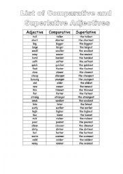 English Worksheet: Comparative and Superlative - List