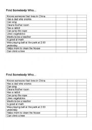 English Worksheet: Find Somebody Wh1