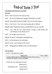 English Worksheet: End-of term3 test (7th form)