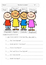 English Worksheet: Where are you from?