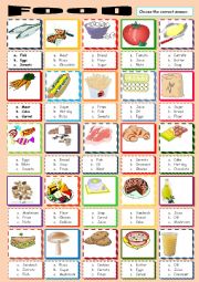 English Worksheet: FOOD MULTIPLE CHOICE