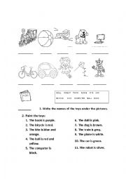 English Worksheet: toys and colours
