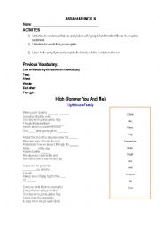 High Forever you and me song- worksheet