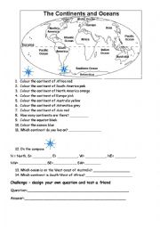 English Worksheet: Continents 