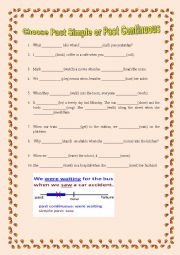 English Worksheet: difference between past simple and continuous