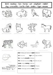 English Worksheet: Animals - Match & Color (according to the instructions)