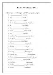English Worksheet: Have got / Has got / Havent got / Hasnt got