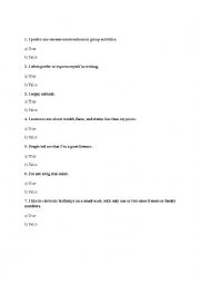 English Worksheet: Test on determining whether you are an Introvert or an Extravert