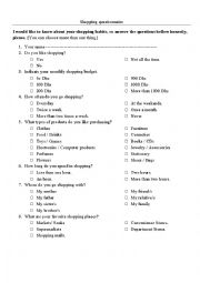 English Worksheet: Shopping Questionnaire 