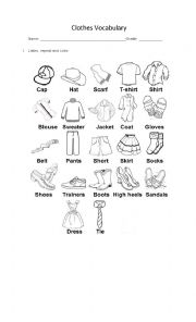 English Worksheet: Clothes Vocabulary 4th grade