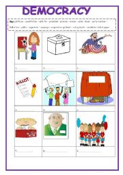 English Worksheet: Democracy  vocabulary  2 pages and answer key included