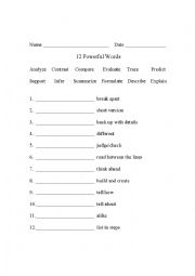 English Worksheet: 12 Powerful Words