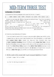 English Worksheet: Mid-term three test