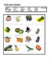 English Worksheet: Fruits and vegetable match word to the picture