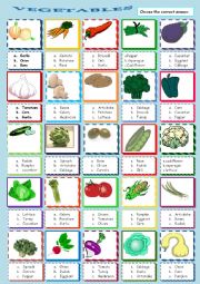 VEGETABLES MULTIPLE CHOICE