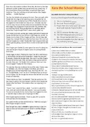 English Worksheet: Kara the school monitor