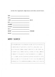 English Worksheet: adjectives word search