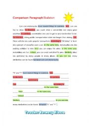 English Worksheet: Comparison Paragraph SKELETON