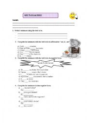 English Worksheet: the verb to be 