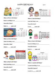 English Worksheet: Birthday Worksheet