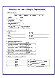 English Worksheet: Exercises on time telling in English