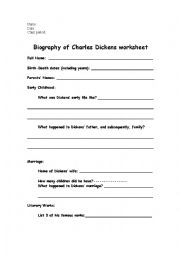 English Worksheet: Biography of Charles Dickens