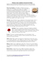 English Worksheet: Mothers Day Traditions Around the World